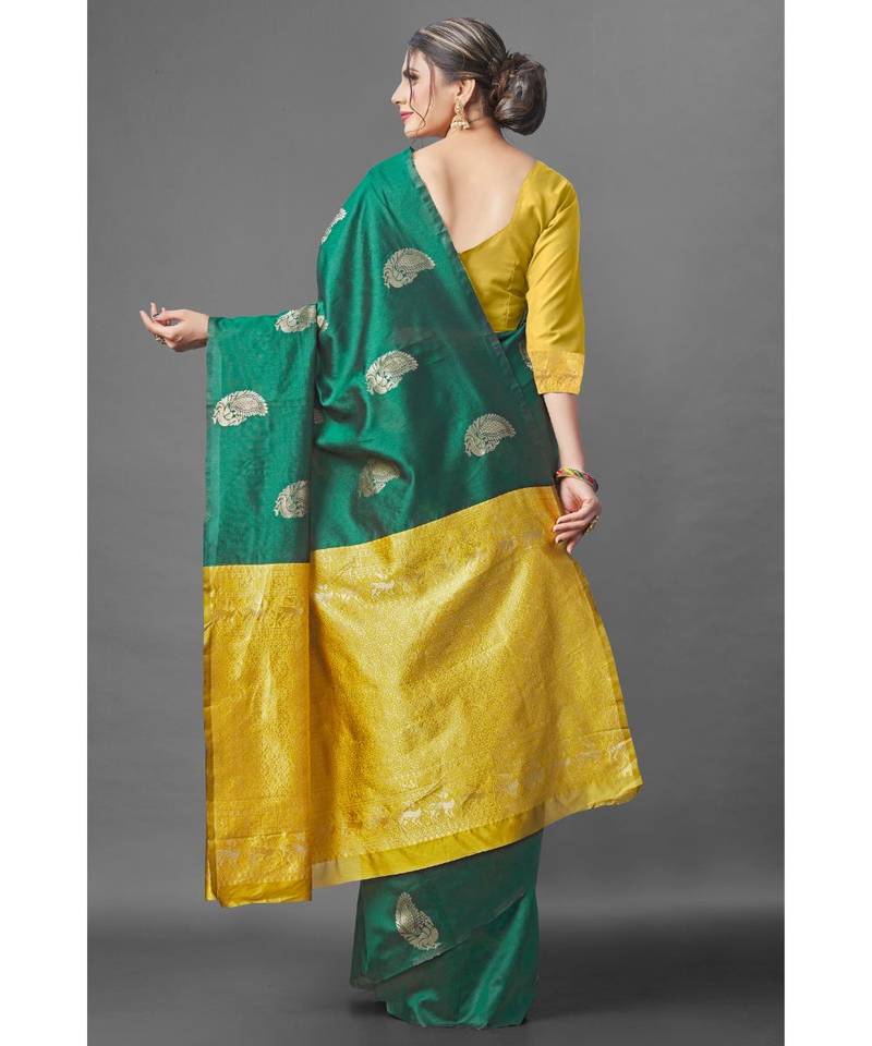 RICH GREEN Kanchipuram Jacquard  Saree With Blouse