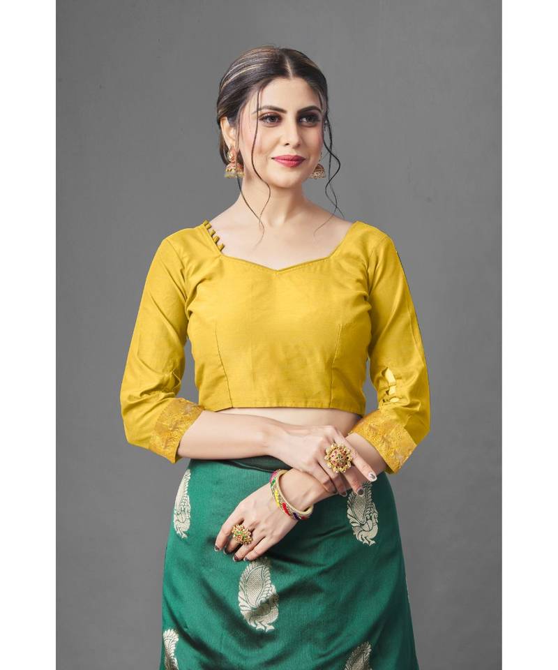 RICH GREEN Kanchipuram Jacquard  Saree With Blouse