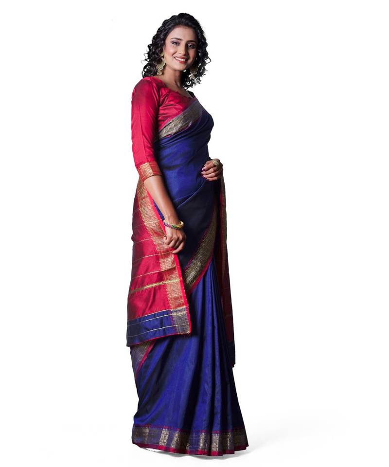 NAVY BLUE Banarasi Soft Silk  Saree With Blouse