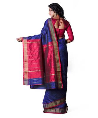 NAVY BLUE Banarasi Soft Silk  Saree With Blouse 3
