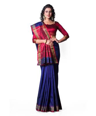 NAVY BLUE Banarasi Soft Silk  Saree With Blouse 4