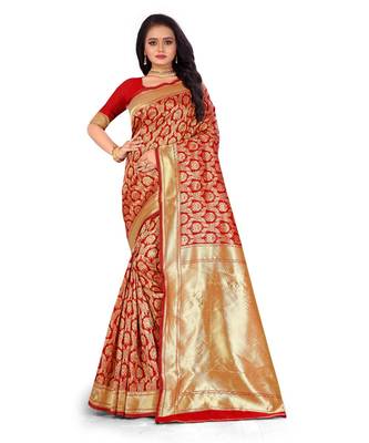 Red All Over  Banarasi  Printed Weaving Saree With Seprate Blouse 1