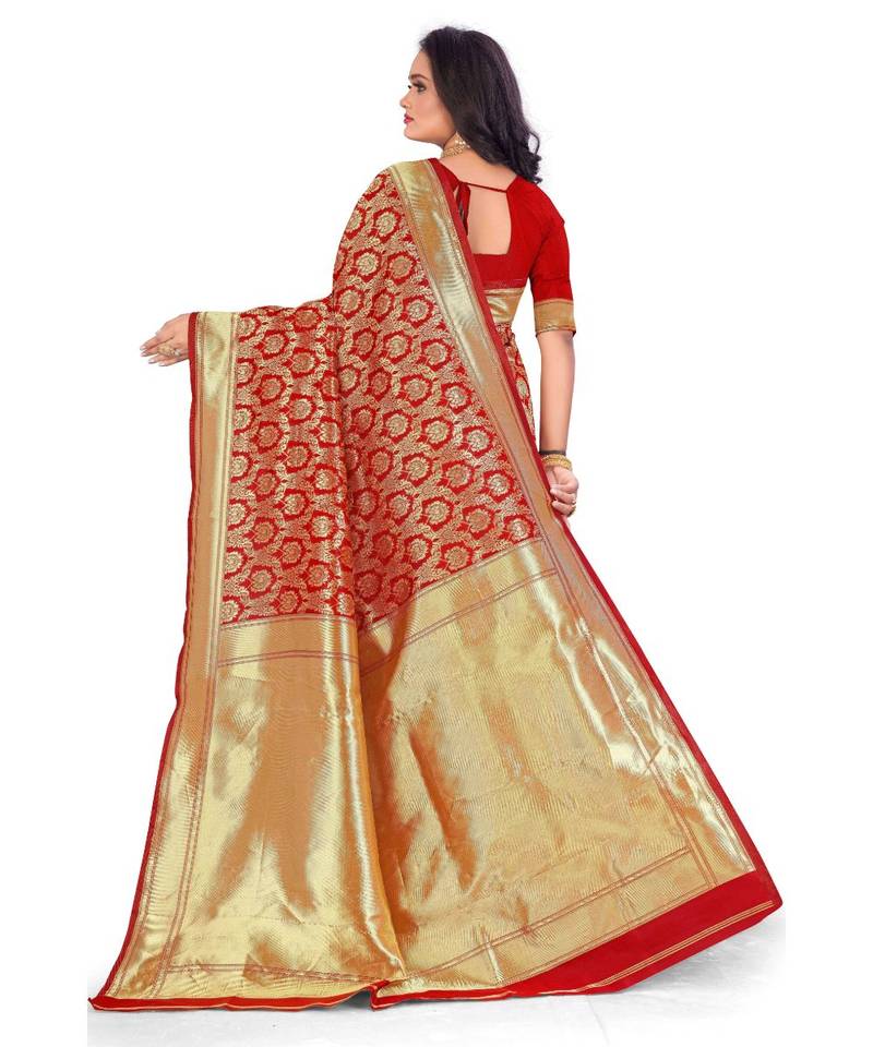 Red All Over  Banarasi  Printed Weaving Saree With Seprate Blouse
