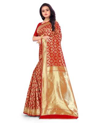 Red All Over  Banarasi  Printed Weaving Saree With Seprate Blouse 3