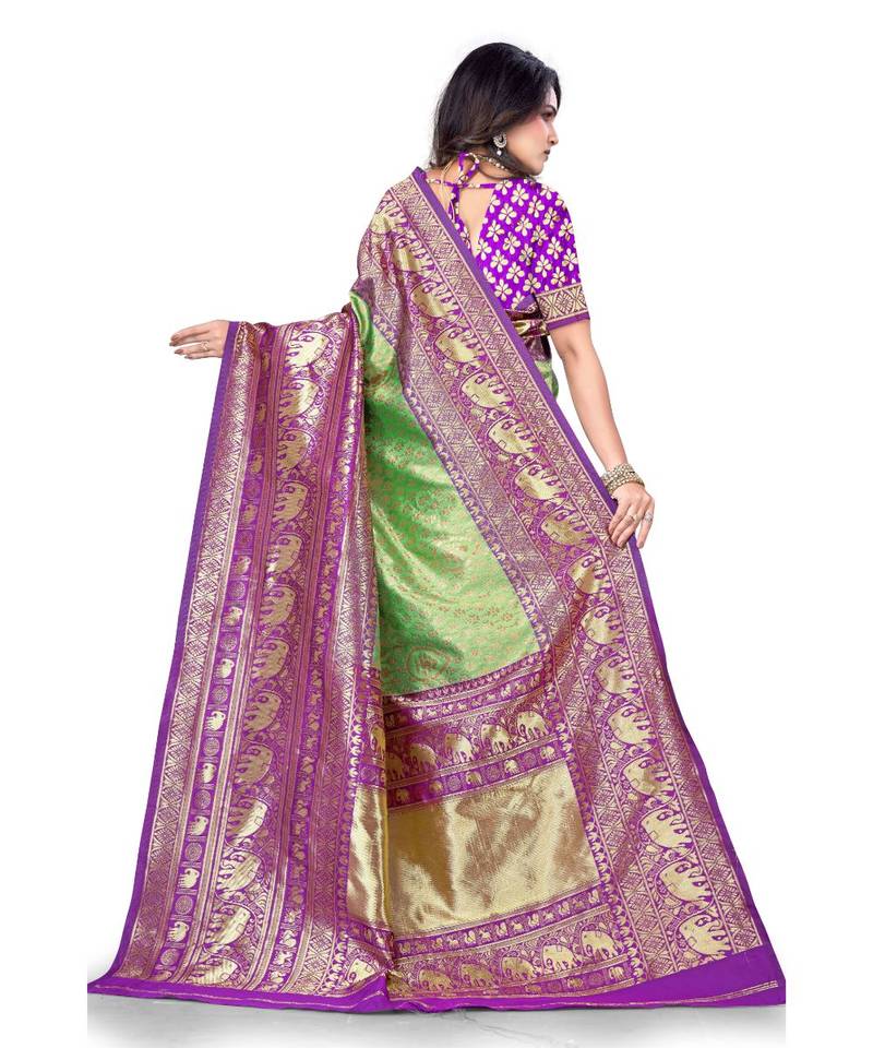 Parrot Green Banarasi  All Over Weaving Saree With Seprate Blouse