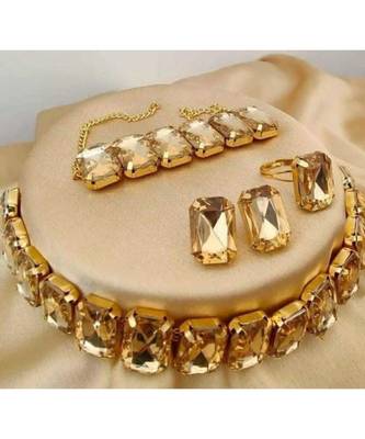 Golden CZ Stones Indo Western Style Full Jewellery Set 1