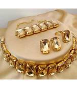 Golden CZ Stones Indo Western Style Full Jewellery Set