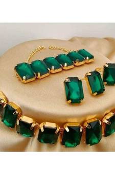 Green CZ Stones Indo Western Style Full Jewellery Set