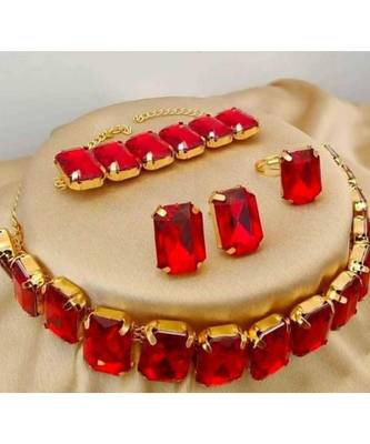 Red CZ Stones Indo Western Style Full Jewellery Set 1