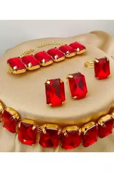 Red CZ Stones Indo Western Style Full Jewellery Set