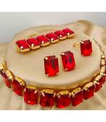 Red CZ Stones Indo Western Style Full Jewellery Set