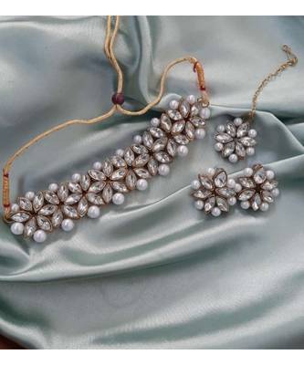 Kundan CZ Pearl Choker 4 pc Full Jewellery set 1