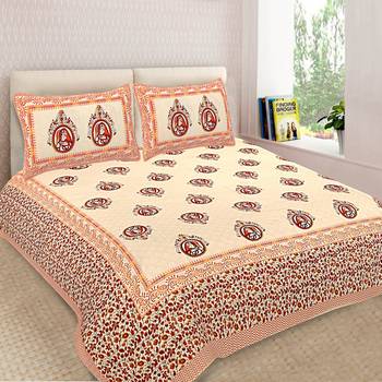 Ridan Multicolour  Cotton Ethnic Jaipuri King Size Double  Bed Sheet With Pillow Cover 1
