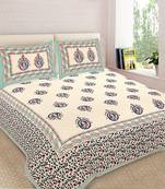 Ridan Multicolour  Cotton Ethnic Jaipuri King Size Double  Bed Sheet With Pillow Cover