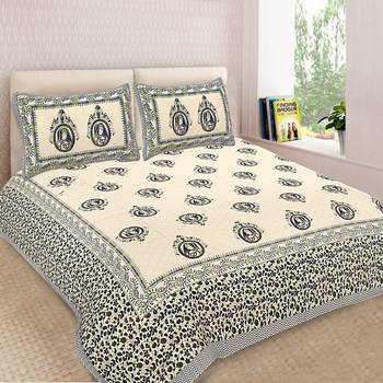 Ridan Multicolour  Cotton Ethnic Jaipuri King Size Double  Bed Sheet With Pillow Cover 1