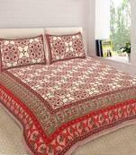 Ridan Multicolour  Cotton Ethnic Jaipuri King Size Double  Bed Sheet With Pillow Cover
