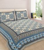 Ridan Multicolour  Cotton Ethnic Jaipuri King Size Double  Bed Sheet With Pillow Cover