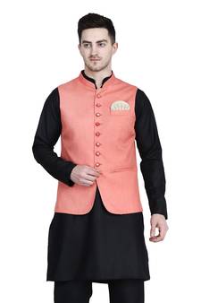 Orange plain viscose nehru-jacket