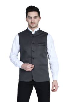 Grey plain viscose nehru-jacket