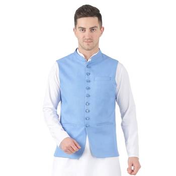 Blue plain viscose nehru-jacket 1