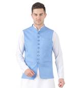Blue plain viscose nehru-jacket