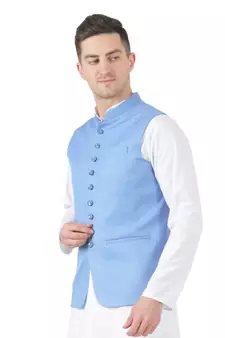 Blue plain viscose nehru-jacket