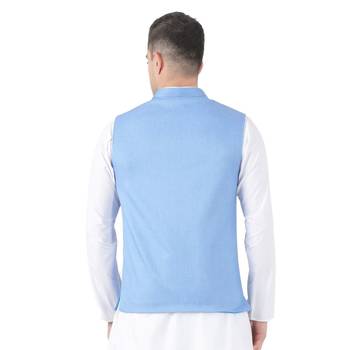 Blue plain viscose nehru-jacket 3