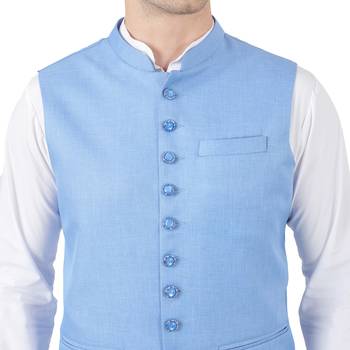 Blue plain viscose nehru-jacket 4
