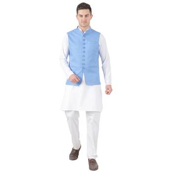 Blue plain viscose nehru-jacket 5