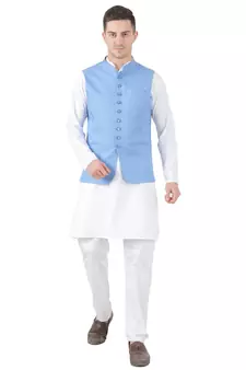 Blue plain viscose nehru-jacket