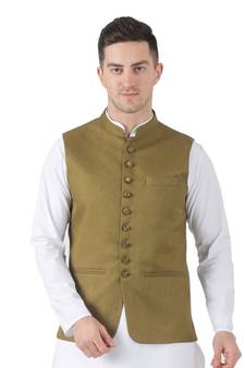 Green plain viscose nehru-jacket