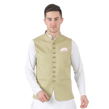 Green plain viscose nehru-jacket 1