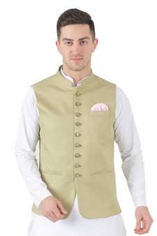 Green plain viscose nehru-jacket