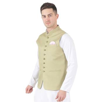 Green plain viscose nehru-jacket 2
