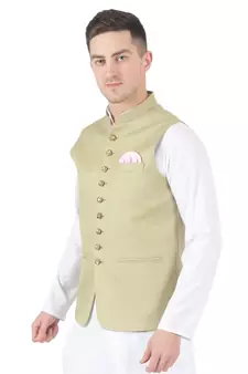 Green plain viscose nehru-jacket