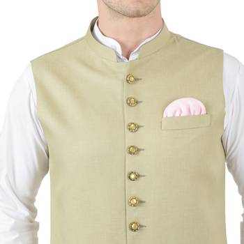 Green plain viscose nehru-jacket 4