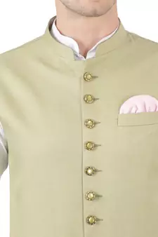 Green plain viscose nehru-jacket
