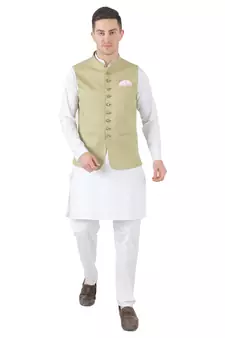 Green plain viscose nehru-jacket