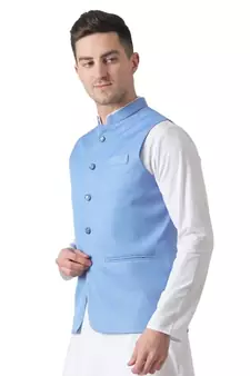 Blue plain viscose nehru-jacket