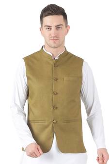 Green plain viscose nehru-jacket