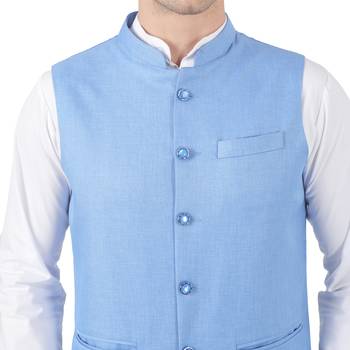 Blue plain viscose nehru-jacket 4