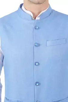 Blue plain viscose nehru-jacket