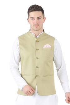 Green plain viscose nehru-jacket