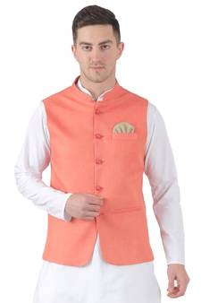 Orange plain viscose nehru-jacket
