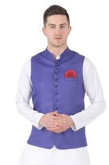 Purple plain viscose nehru-jacket