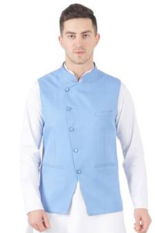 Blue plain viscose nehru-jacket