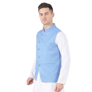 Blue plain viscose nehru-jacket 2