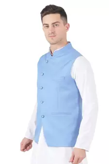 Blue plain viscose nehru-jacket