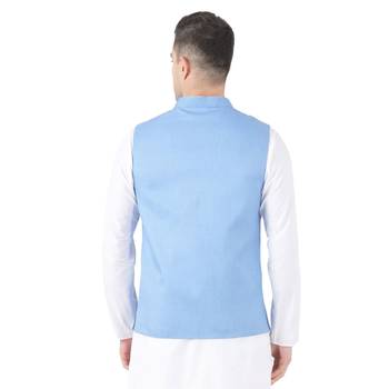 Blue plain viscose nehru-jacket 3