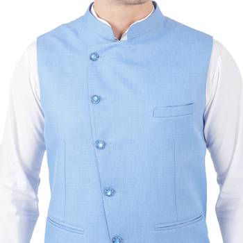 Blue plain viscose nehru-jacket 4